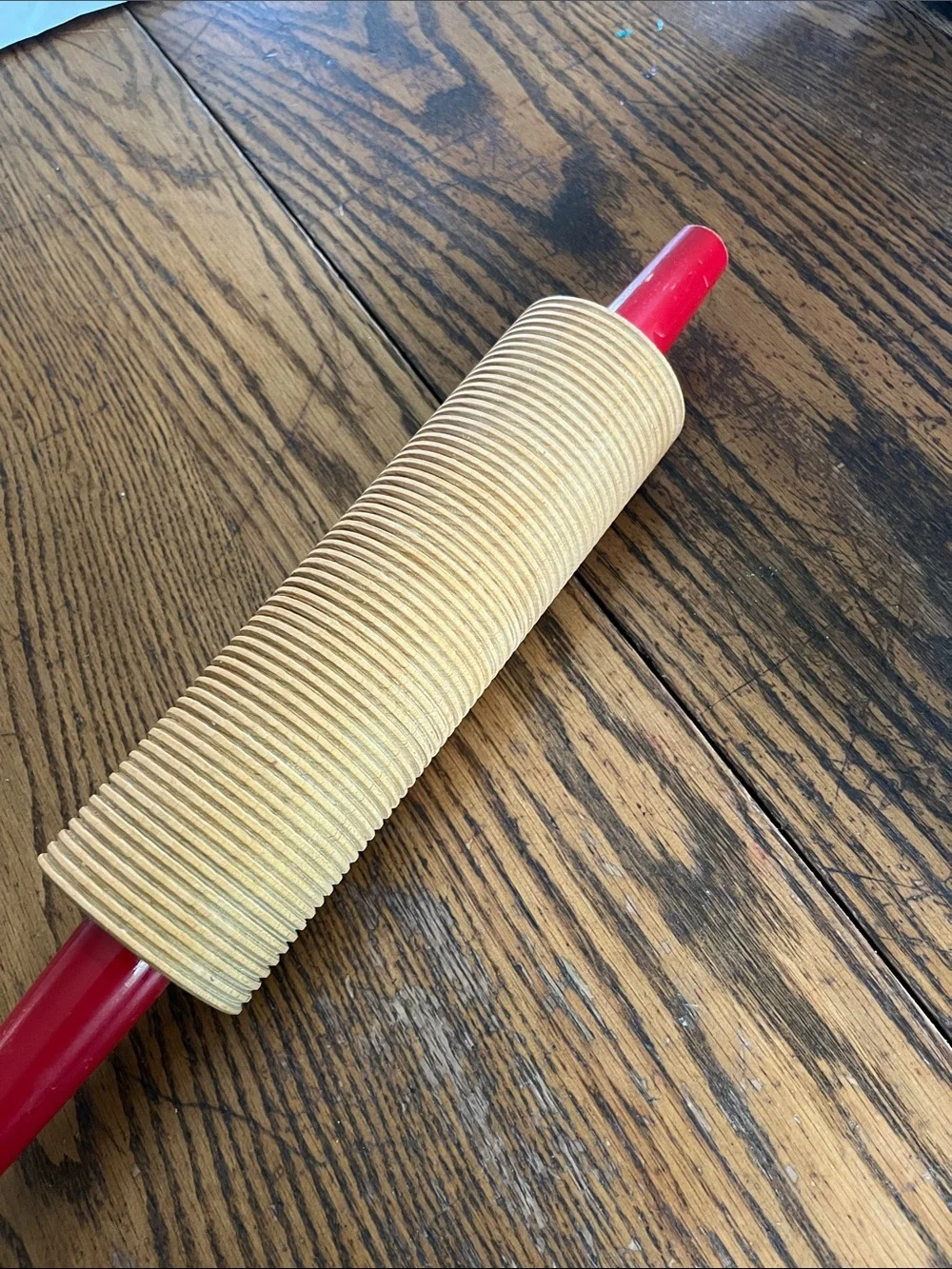 Vintage lefse Wooden Rolling Pin with Red Handles